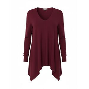 Joseph A. Cotton Blend V Neck Curved Hem Top